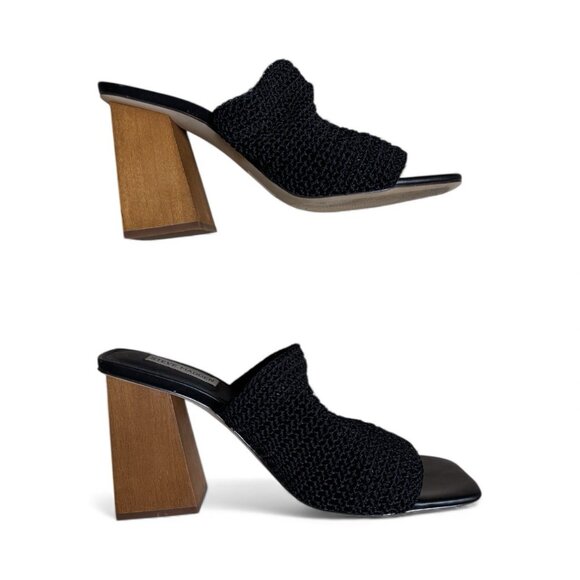 Steve Madden Black Knit Block Heel Mules Sandals Realize Style 9M - Picture 1 of 4